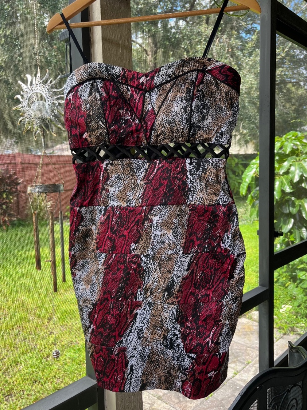 XOXO snakeskin-print bodycon mini dress with sweetheart neckline size 9/10